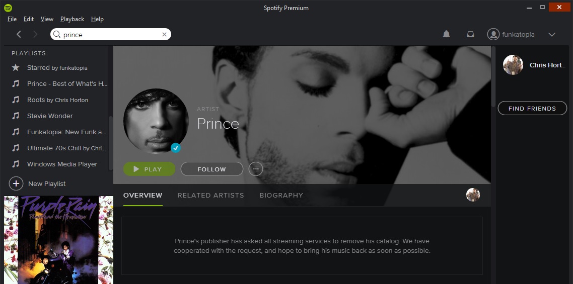 Prince pulls music off Spotify